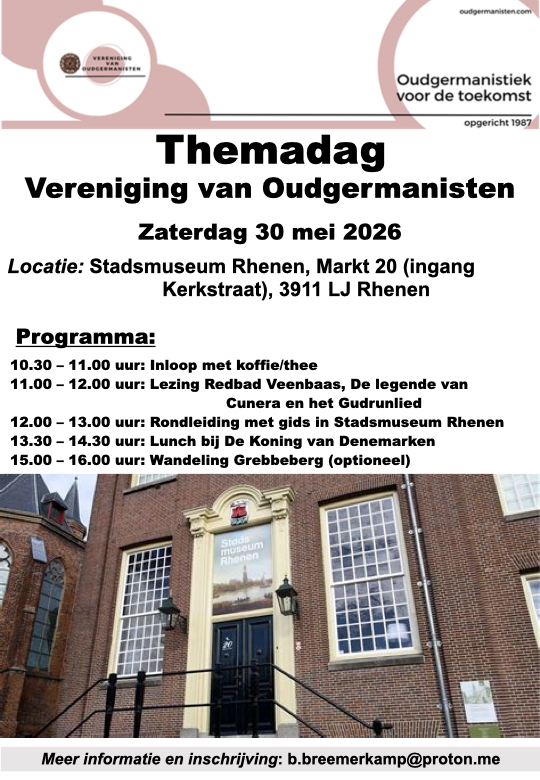 Poster Themadag Vereniging van Oudgermanisten op zaterdag 30 mei 2026 in het Stadsmuseum Rhenen